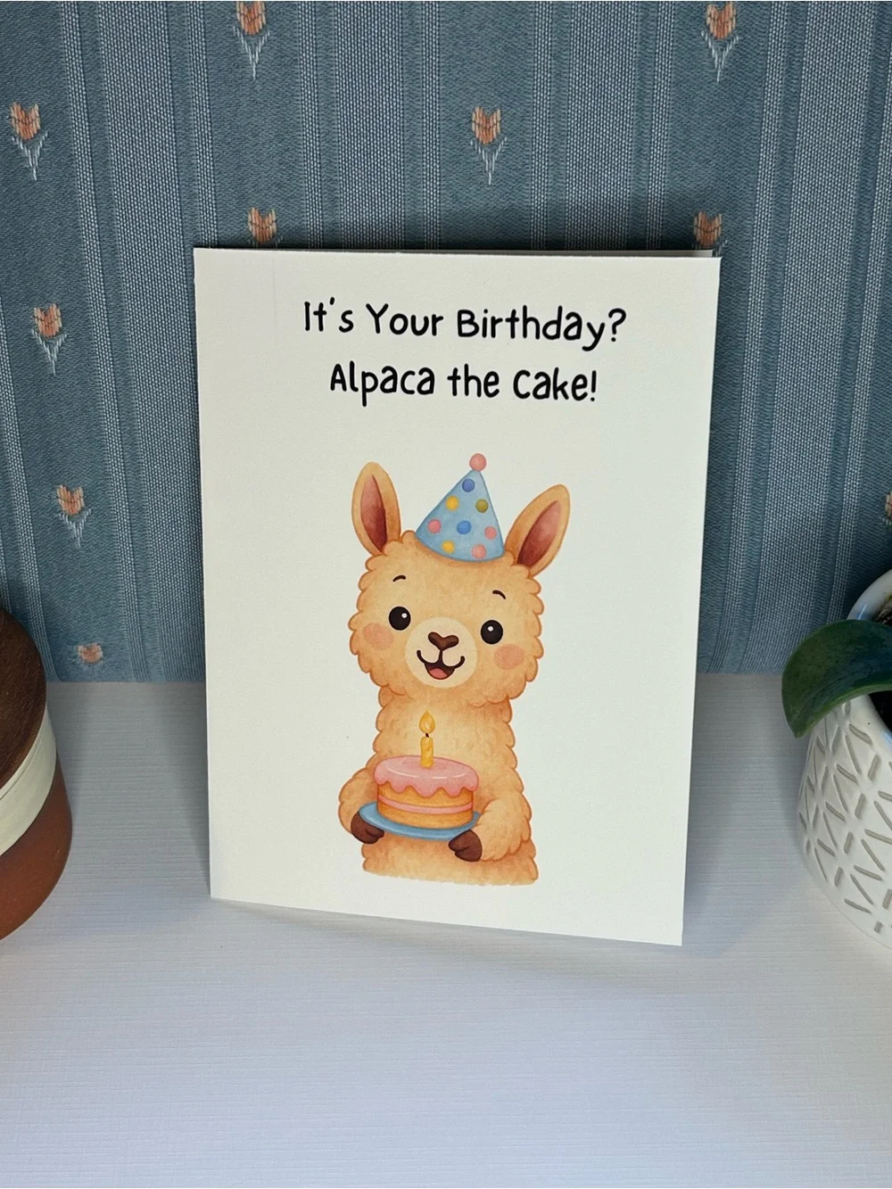 Birthday Alpaca Canvas Wall Art - Beige Alpaca Design